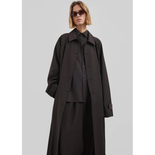 The Frankie Shop Georgia Wool Blend Shirt - Brown - Oversized Minimalist Tops in Brown - Shop at Luxury Shoes 