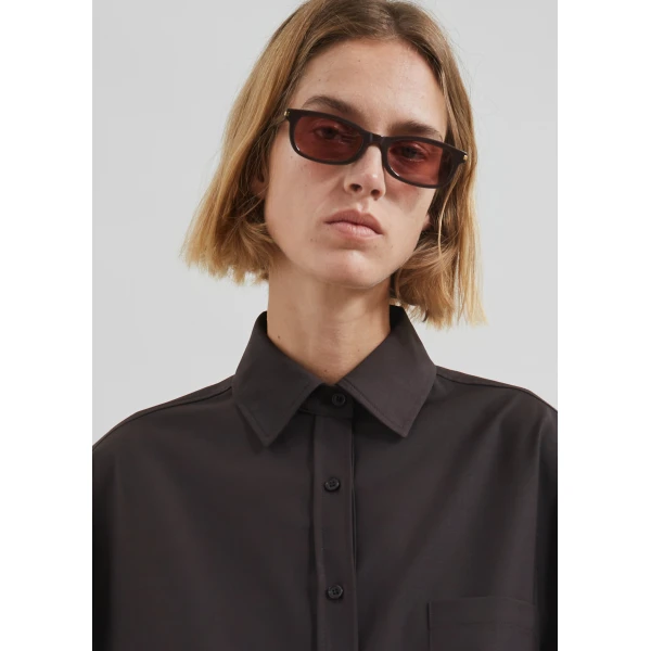 The Frankie Shop Georgia Wool Blend Shirt - Brown - Oversized Minimalist Tops in Brown - Shop at Luxury Shoes 