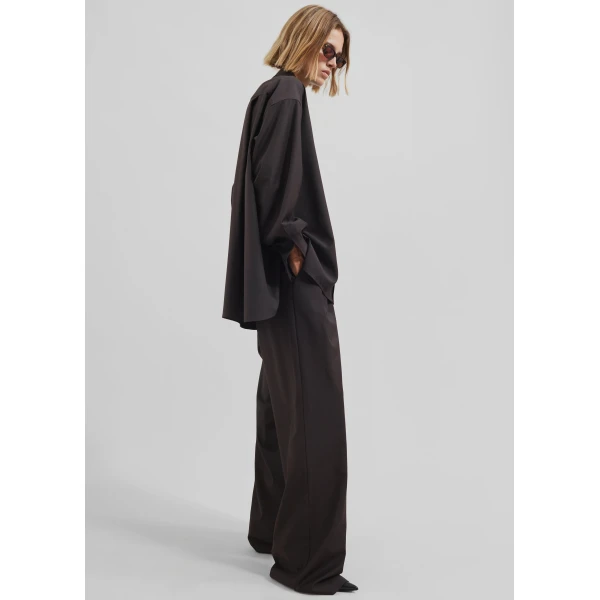 The Frankie Shop Georgia Wool Blend Shirt - Brown - Oversized Minimalist Tops in Brown - Shop at Luxury Shoes 