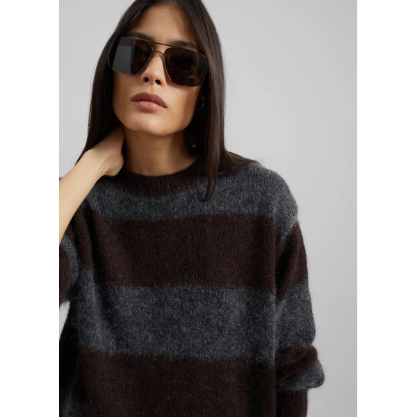 The Frankie Shop Gimel Mohair Sweater - Grey/Brown Stripe - Oversized Minimalist Knitwear in Brown - Shop at Luxury Shoes 