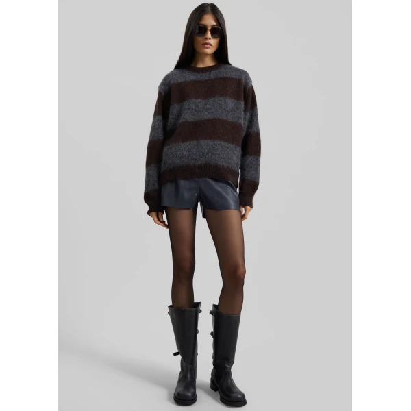 The Frankie Shop Gimel Mohair Sweater - Grey/Brown Stripe - Oversized Minimalist Knitwear in Brown - Shop at Luxury Shoes 
