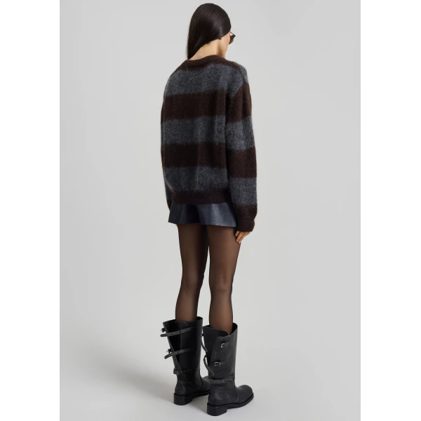 The Frankie Shop Gimel Mohair Sweater - Grey/Brown Stripe - Oversized Minimalist Knitwear in Brown - Shop at Luxury Shoes 