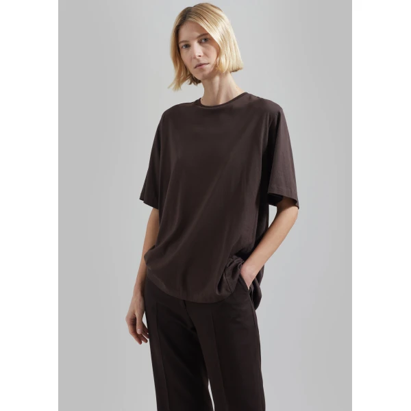 The Frankie Shop Harper Soft Organic T-Shirt - Brown - Oversized Minimalist Tops in Brown - Shop at Luxury Shoes 