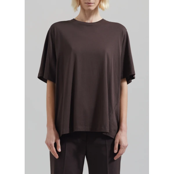 The Frankie Shop Harper Soft Organic T-Shirt - Brown - Oversized Minimalist Tops in Brown - Shop at Luxury Shoes 