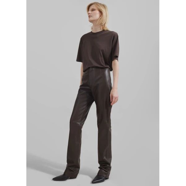 The Frankie Shop Harper Soft Organic T-Shirt - Brown - Oversized Minimalist Tops in Brown - Shop at Luxury Shoes 