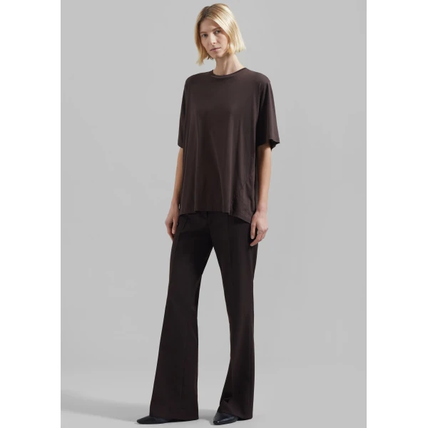 The Frankie Shop Harper Soft Organic T-Shirt - Brown - Oversized Minimalist Tops in Brown - Shop at Luxury Shoes 