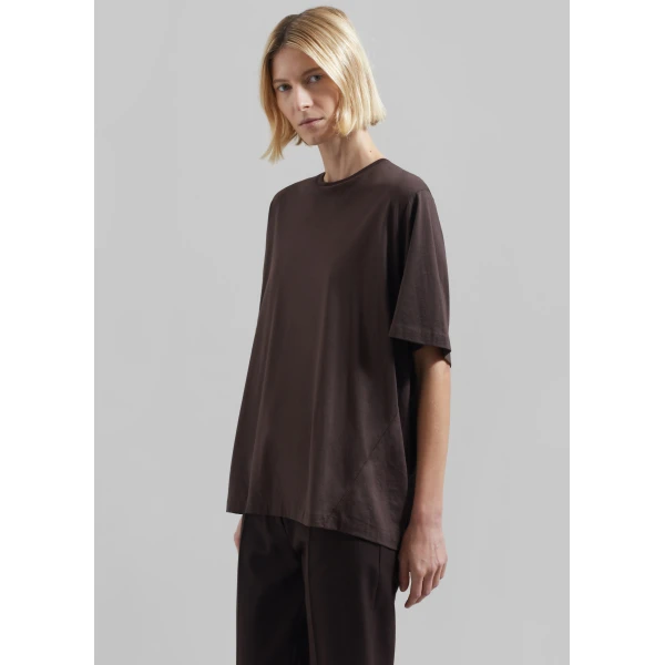 The Frankie Shop Harper Soft Organic T-Shirt - Brown - Oversized Minimalist Tops in Brown - Shop at Luxury Shoes 