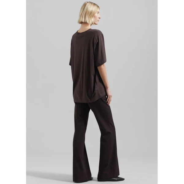 The Frankie Shop Harper Soft Organic T-Shirt - Brown - Oversized Minimalist Tops in Brown - Shop at Luxury Shoes 