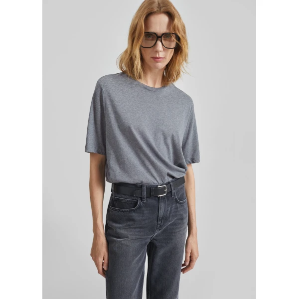The Frankie Shop Harper Soft Organic T-Shirt - Dark Grey Melange - Oversized Minimalist Tops in Grey - Shop at Luxury Shoes 