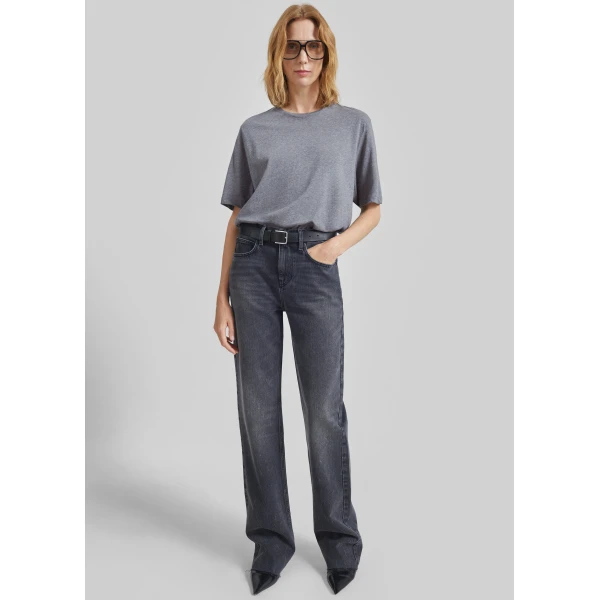 The Frankie Shop Harper Soft Organic T-Shirt - Dark Grey Melange - Oversized Minimalist Tops in Grey - Shop at Luxury Shoes 
