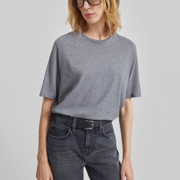 The Frankie Shop Harper Soft Organic T-Shirt – Dark Grey Melange Top, view 4