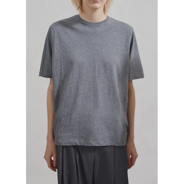 The Frankie Shop Harper Soft Organic T-Shirt - Dark Grey Melange - Oversized Minimalist Tops in Grey - Shop at Luxury Shoes 