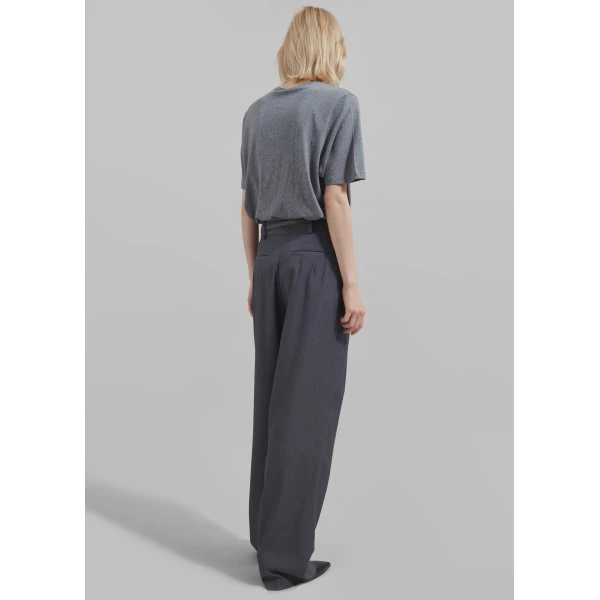 The Frankie Shop Harper Soft Organic T-Shirt - Dark Grey Melange - Oversized Minimalist Tops in Grey - Shop at Luxury Shoes 