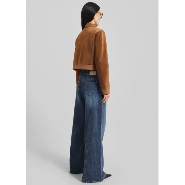 The Frankie Shop Hartford Suede Short Jacket - Dark Camel - Oversized Minimalist Jackets in Brown - Shop at Luxury Shoes 