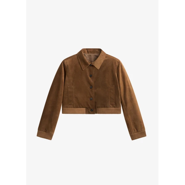 The Frankie Shop Hartford Suede Short Jacket - Dark Camel - Oversized Minimalist Jackets in Brown - Shop at Luxury Shoes 