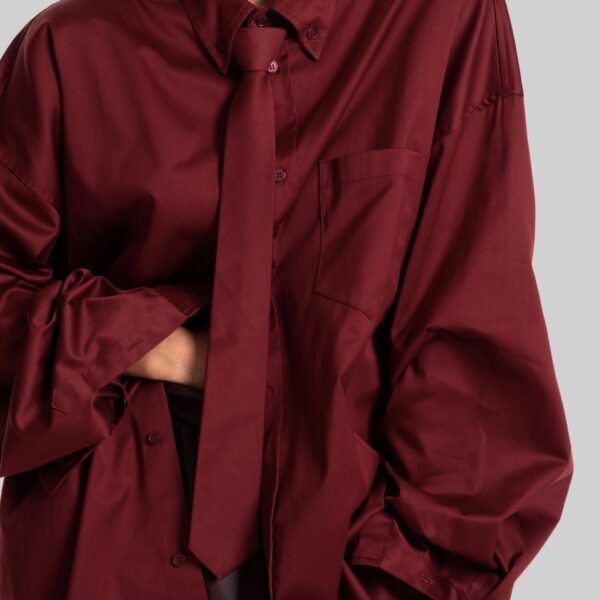 The Frankie Shop Havelock Oversized Neck-Tie Shirt – Dark Red, view 3