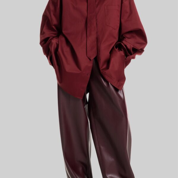 The Frankie Shop Havelock Oversized Neck-Tie Shirt – Dark Red, view 4