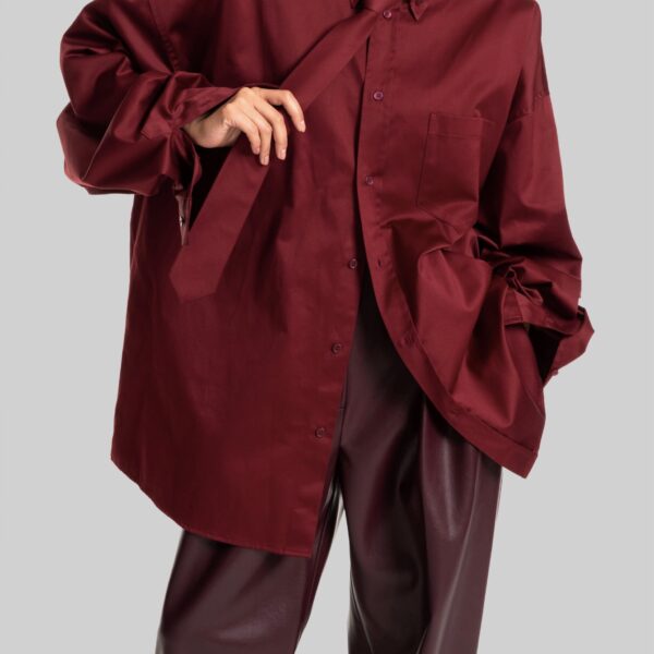 The Frankie Shop Havelock Oversized Neck-Tie Shirt – Dark Red, view 5