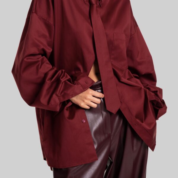 The Frankie Shop Havelock Oversized Neck-Tie Shirt – Dark Red, view 6