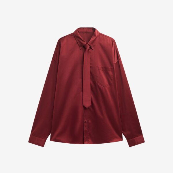 The Frankie Shop Havelock Oversized Neck-Tie Shirt – Dark Red, view 7