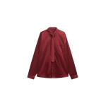 The Frankie Shop Havelock Oversized Neck-Tie Shirt - Dark Red - Oversized Minimalist Tops in Red - Shop at Luxury Shoes 