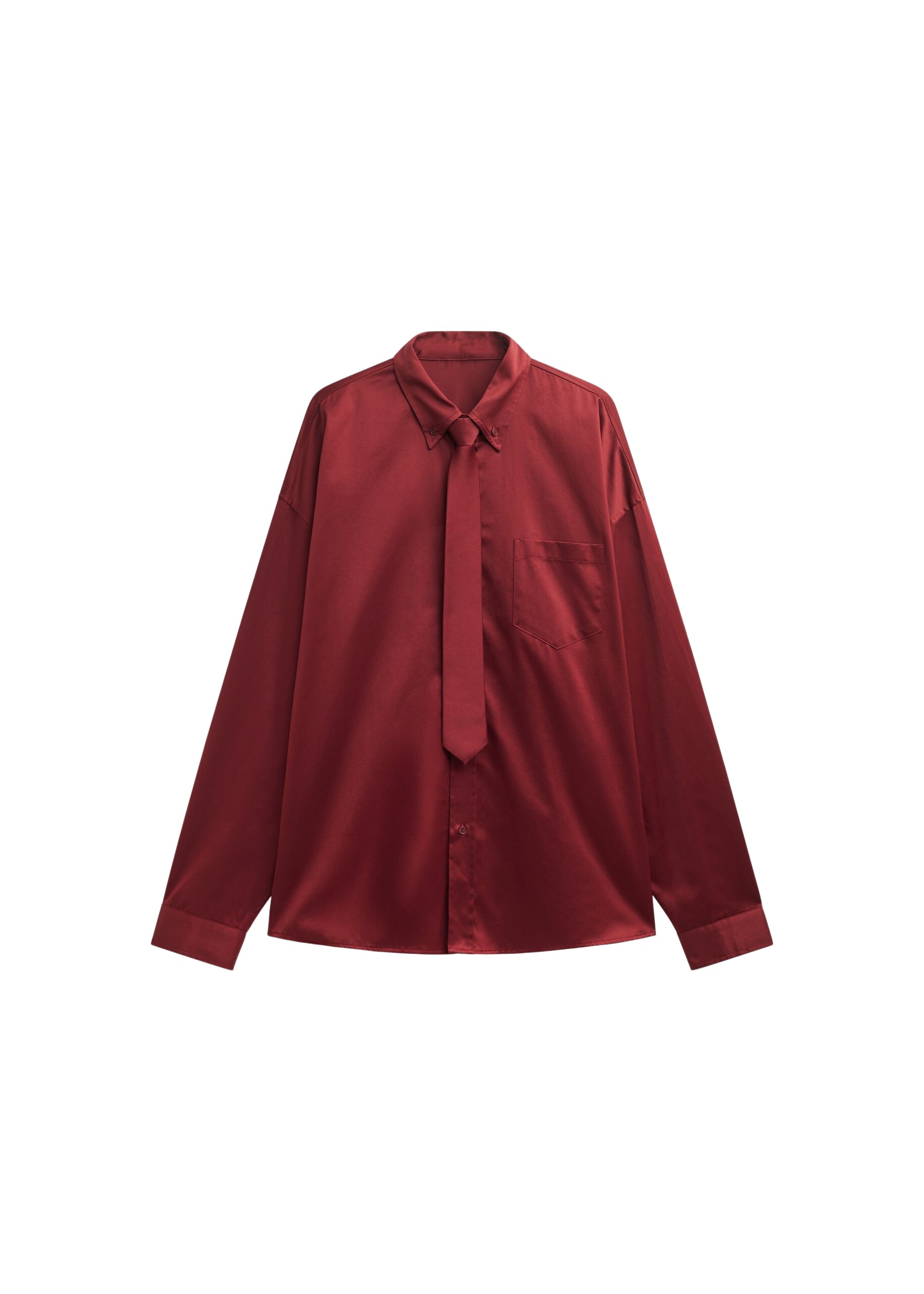 The Frankie Shop Havelock Oversized Neck-Tie Shirt – Dark Red