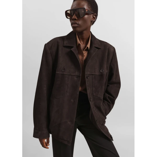 The Frankie Shop Hester Faux Suede Jacket - Brown - Oversized Minimalist Jackets in Brown - Shop at Luxury Shoes 