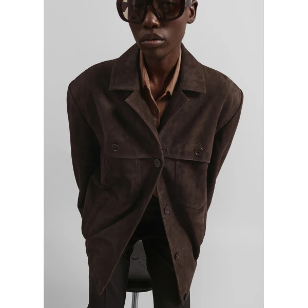 The Frankie Shop Hester Faux Suede Jacket - Brown - Oversized Minimalist Jackets in Brown - Shop at Luxury Shoes 