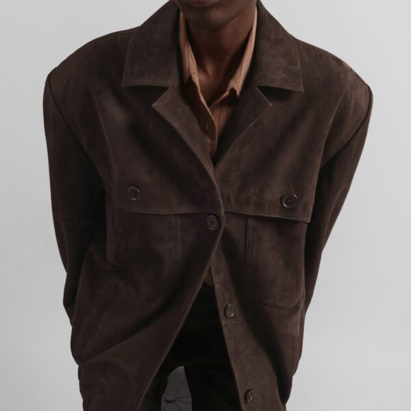 The Frankie Shop Hester Faux Suede Jacket – Brown, view 3