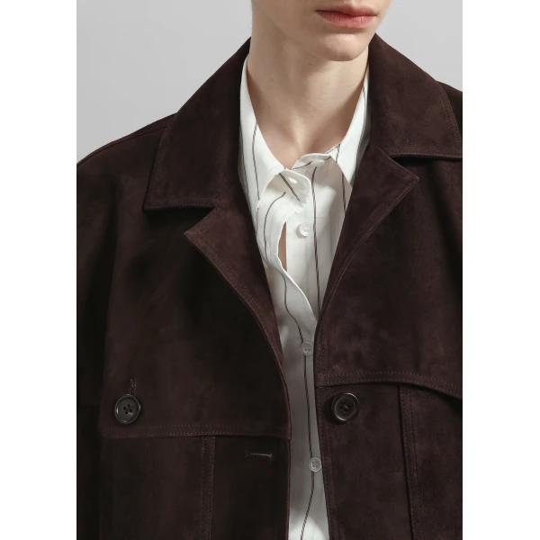 The Frankie Shop Hester Faux Suede Jacket - Brown - Oversized Minimalist Jackets in Brown - Shop at Luxury Shoes 