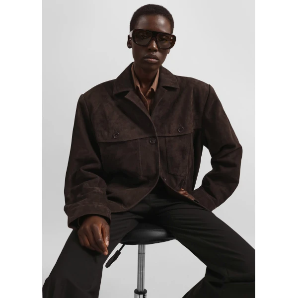 The Frankie Shop Hester Faux Suede Jacket - Brown - Oversized Minimalist Jackets in Brown - Shop at Luxury Shoes 