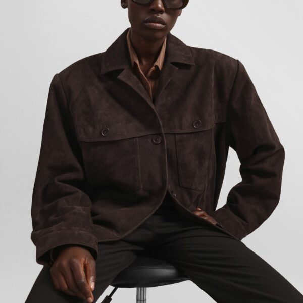 The Frankie Shop Hester Faux Suede Jacket – Brown, view 6
