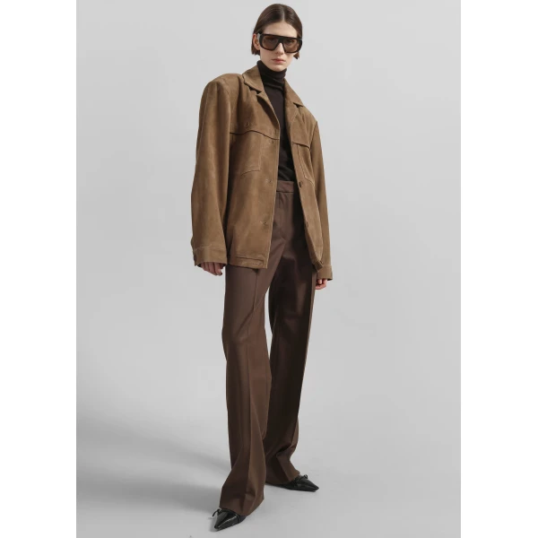 The Frankie Shop Hester Faux Suede Jacket - Camel - Oversized Minimalist Jackets in Brown - Shop at Luxury Shoes 