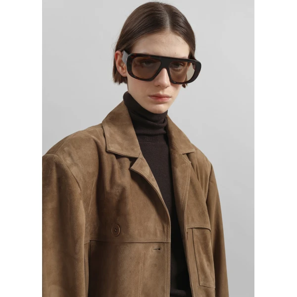 The Frankie Shop Hester Faux Suede Jacket - Camel - Oversized Minimalist Jackets in Brown - Shop at Luxury Shoes 