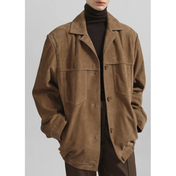 The Frankie Shop Hester Faux Suede Jacket - Camel - Oversized Minimalist Jackets in Brown - Shop at Luxury Shoes 