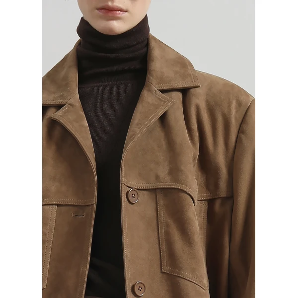 The Frankie Shop Hester Faux Suede Jacket - Camel - Oversized Minimalist Jackets in Brown - Shop at Luxury Shoes 