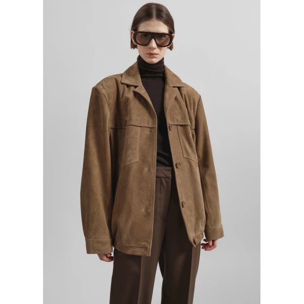The Frankie Shop Hester Faux Suede Jacket - Camel - Oversized Minimalist Jackets in Brown - Shop at Luxury Shoes 