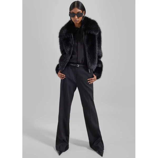 The Frankie Shop Hope Faux Fur Jacket - Black - Oversized Minimalist Jackets in Black - Shop at Luxury Shoes 