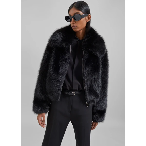 The Frankie Shop Hope Faux Fur Jacket - Black - Oversized Minimalist Jackets in Black - Shop at Luxury Shoes 