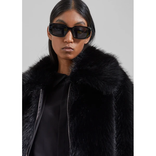 The Frankie Shop Hope Faux Fur Jacket - Black - Oversized Minimalist Jackets in Black - Shop at Luxury Shoes 