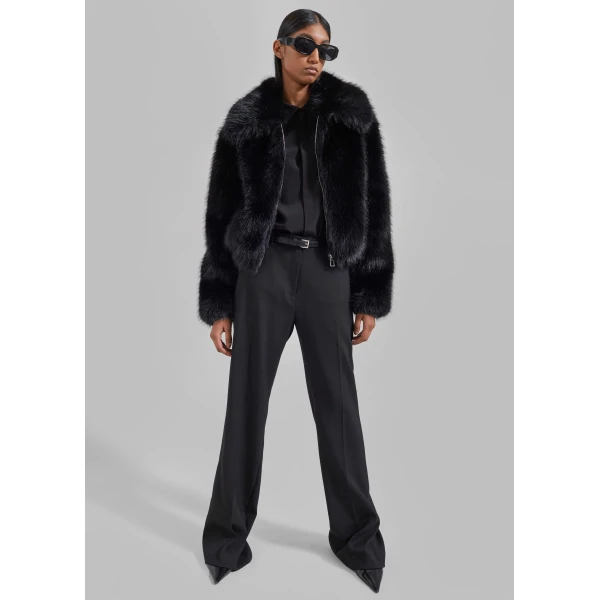 The Frankie Shop Hope Faux Fur Jacket - Black - Oversized Minimalist Jackets in Black - Shop at Luxury Shoes 