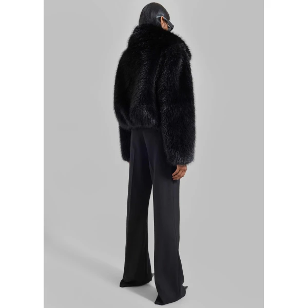 The Frankie Shop Hope Faux Fur Jacket - Black - Oversized Minimalist Jackets in Black - Shop at Luxury Shoes 