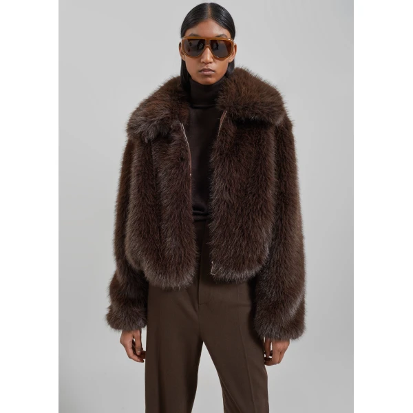 The Frankie Shop Hope Faux Fur Jacket - Brown - Oversized Minimalist Jackets in Brown - Shop at Luxury Shoes 