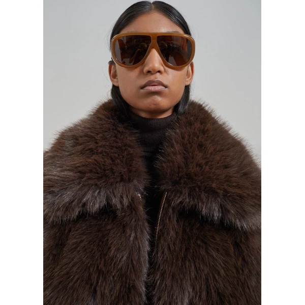 The Frankie Shop Hope Faux Fur Jacket - Brown - Oversized Minimalist Jackets in Brown - Shop at Luxury Shoes 