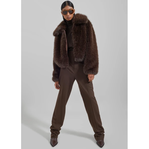 The Frankie Shop Hope Faux Fur Jacket - Brown - Oversized Minimalist Jackets in Brown - Shop at Luxury Shoes 
