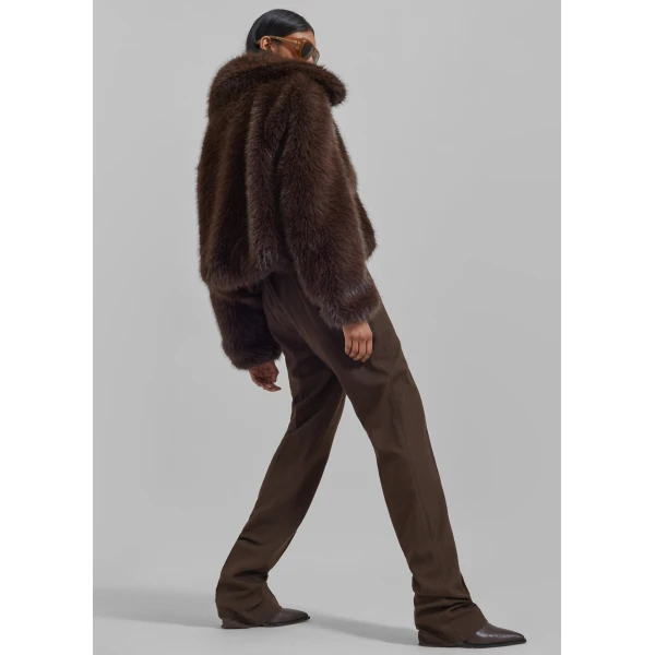 The Frankie Shop Hope Faux Fur Jacket - Brown - Oversized Minimalist Jackets in Brown - Shop at Luxury Shoes 