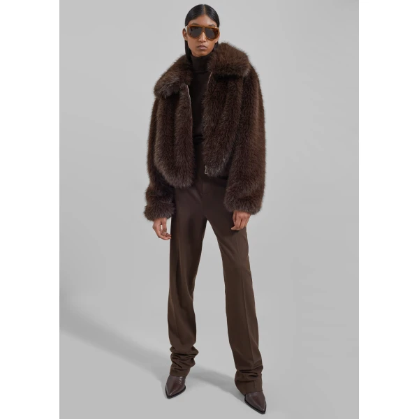 The Frankie Shop Hope Faux Fur Jacket - Brown - Oversized Minimalist Jackets in Brown - Shop at Luxury Shoes 