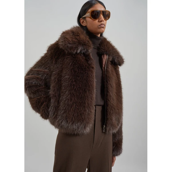 The Frankie Shop Hope Faux Fur Jacket - Brown - Oversized Minimalist Jackets in Brown - Shop at Luxury Shoes 