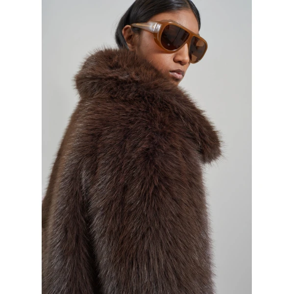 The Frankie Shop Hope Faux Fur Jacket - Brown - Oversized Minimalist Jackets in Brown - Shop at Luxury Shoes 