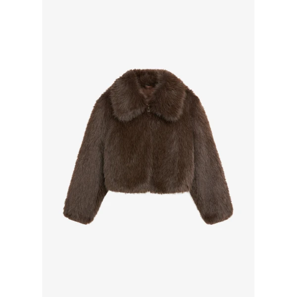 The Frankie Shop Hope Faux Fur Jacket - Brown - Oversized Minimalist Jackets in Brown - Shop at Luxury Shoes 